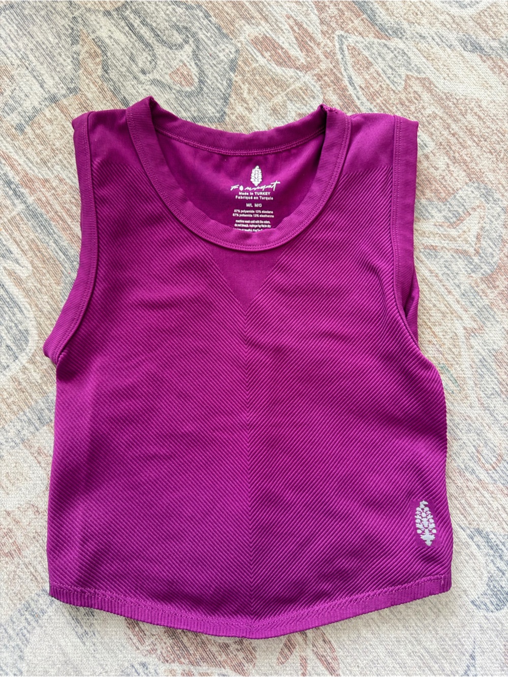 FP Movement by Free People Magenta Ribbed Crop Tank